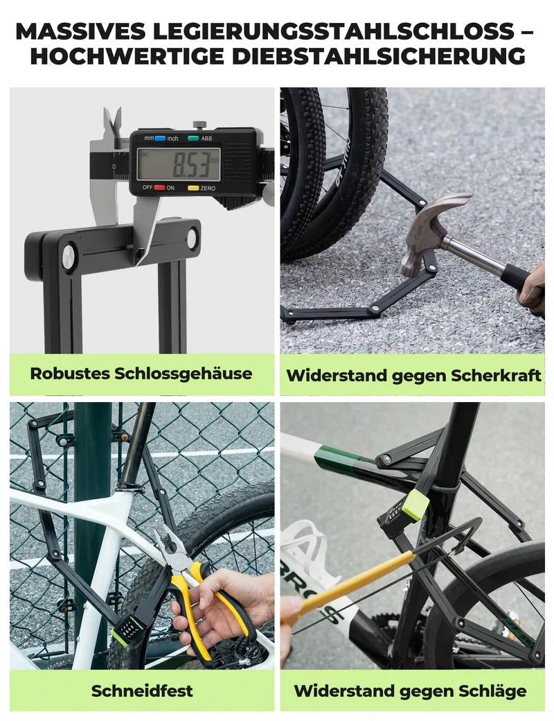 Faltschloss Fahrrad Diebstahlsicher, 8mm Extradicker Stahl, 120cm