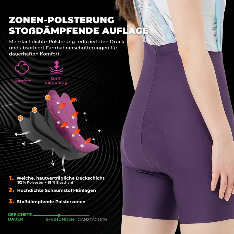 TVI Damen Bib-Shorts Fahrradhose Zonen-Polsterung (5-6h)
