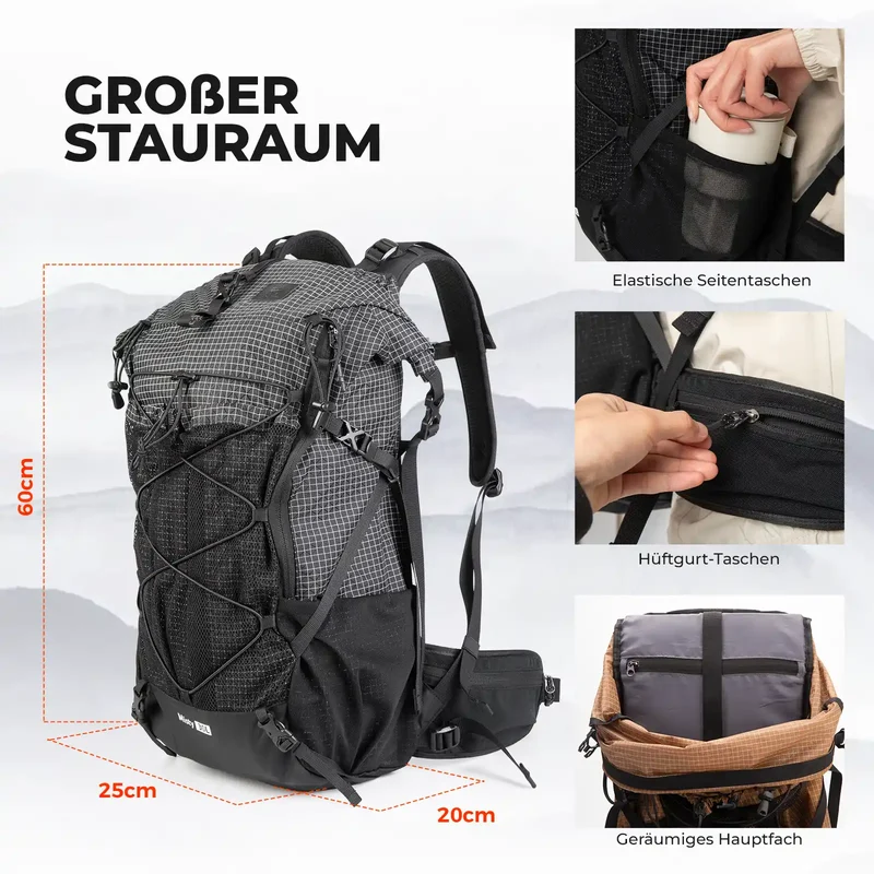Qunature Trekkingrucksack 35L Wasserdicht Outdoor Rucksack