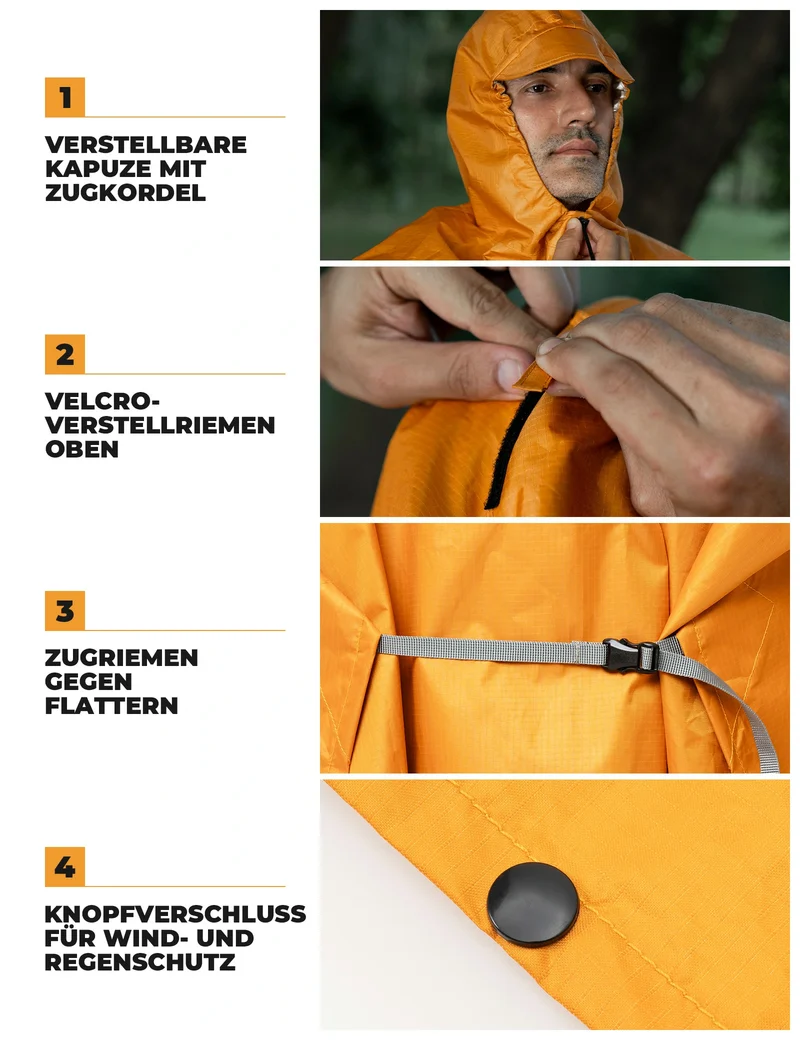 Qunature Outdoor Regenmantel mit Multifunktion Orange