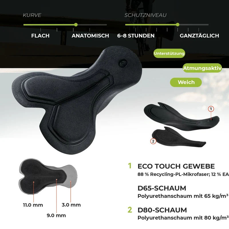 Trägerhose Fahrradhose mit Sitzpolster Herren, Nahtlos Atmungsaktive