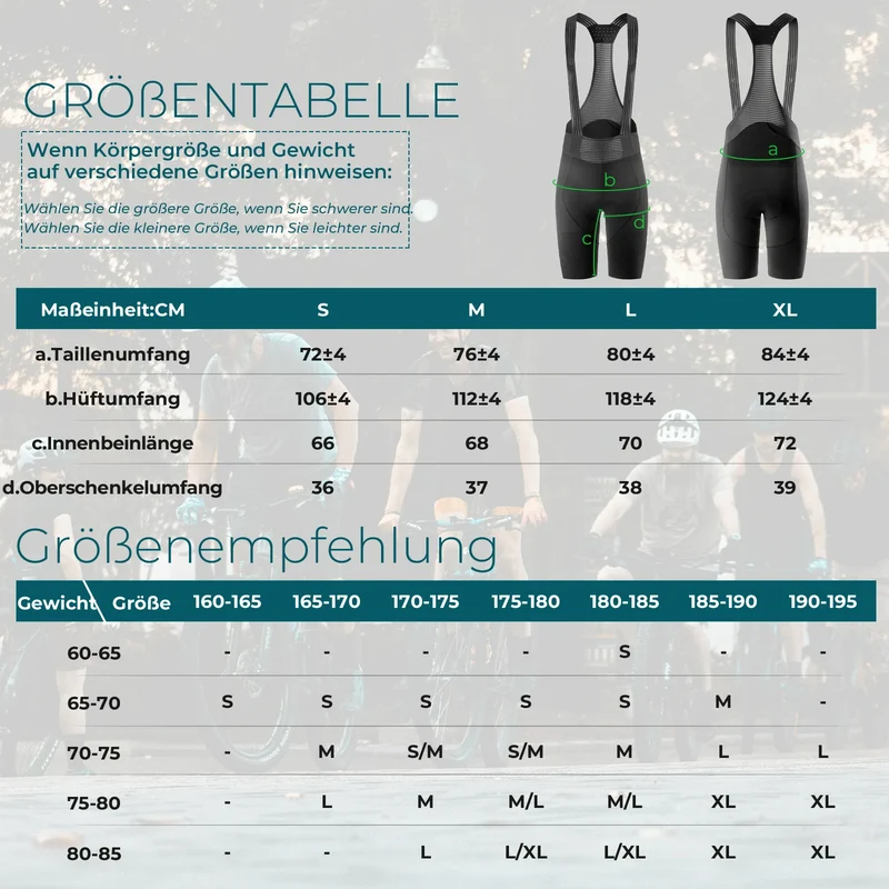 Trägerhose Fahrrad Herren mit Elastisch 4D Ergonomisches Sitzpolster