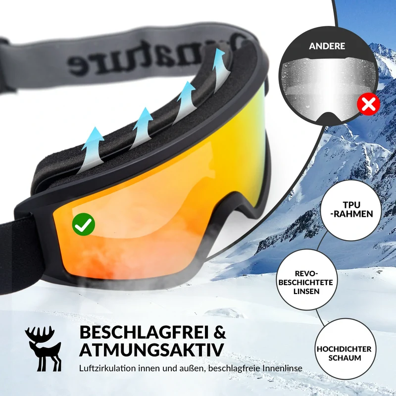 Qunature Skibrille Anti-Nebel Schneebrille Ski Brille