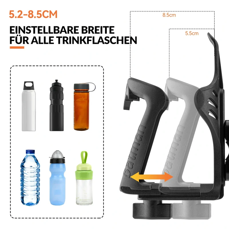 Flaschenhalter Fahrrad Verstellbar, Getränkehalter für Flaschen mit 55-85mm Durchmesser