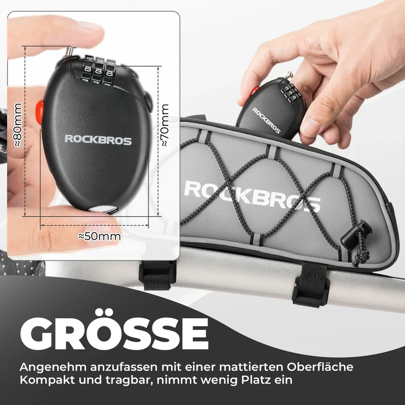 Fahrradschloss mit 3 Zahlencode, 60cm Stahlseil Schloss