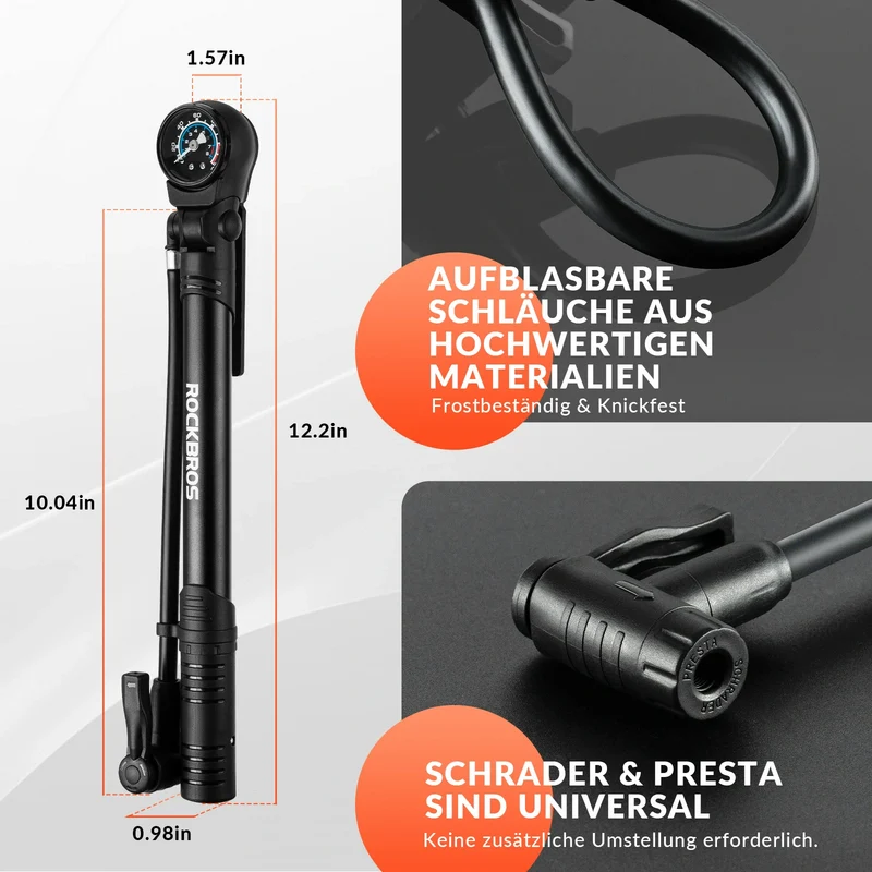 Fahrradpumpe 120 PSI Luftpumpe mit Manometer Tragbare mit Drehbare Griff