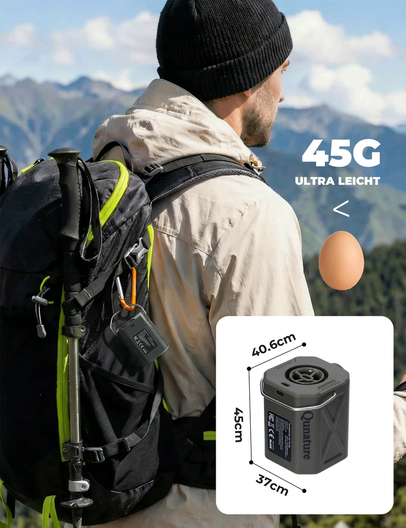 Qunature Mini Elektrische Luftpumpe, Tragbare Ultraleichte 45g Pump mit USB Schnellladung 5 Luftdüse