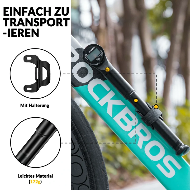 Fahrradpumpe Luftpumpe Max. 320PSI Hochdruck Presta&Schrader Luftdruck Einstellbare Tragbare Zweitakt-Pumpe mit Elektronischer Druckanzeige