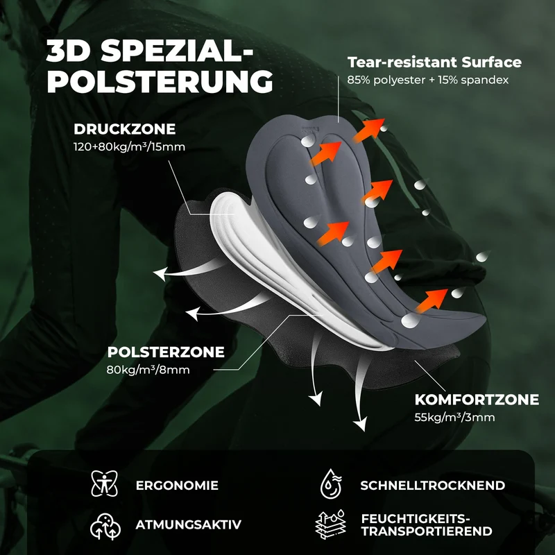 Trägerhose Fahrradhose Herren Gepolstert, Atmungsaktive Schnelltrocknend