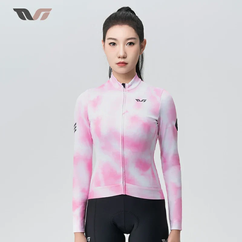 TVI Damen-Radwäsche aus Fleece mit Langarm – Warmes Radsporttrikot-Rosa