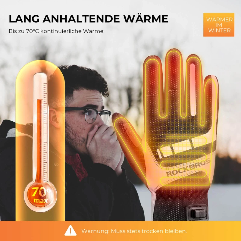 Fahrradhandschuhe über USB, reflektierend und stoßdämpfend, Winterhandschuhe mit Touchfunktion