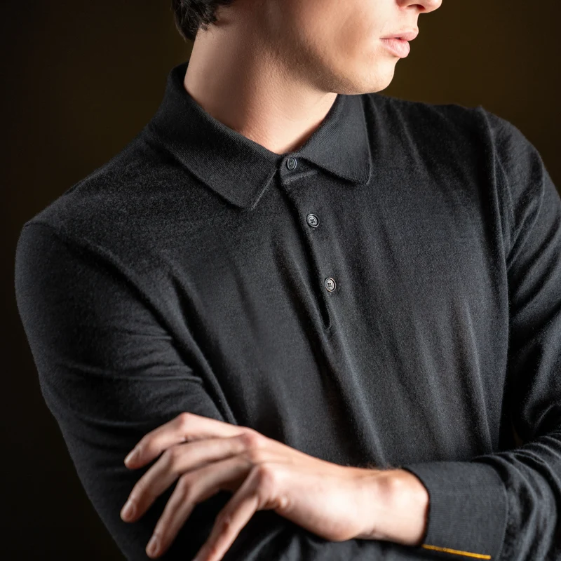 Black Cashmere Polo Long Sleeves
