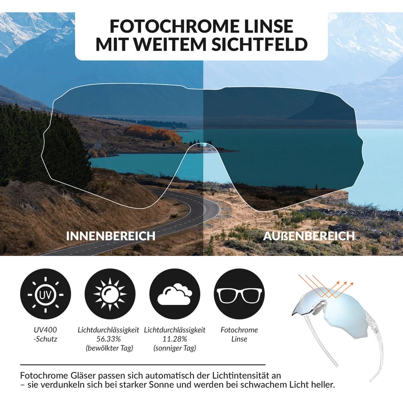Fahrradbrille Selbsttönend UV400-Schutz Ohne Rahmen -SWIFT