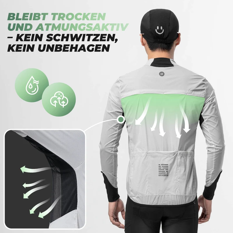 Leichte Fahrradjacke Atmungsaktiv Reflektierend Grau Herren