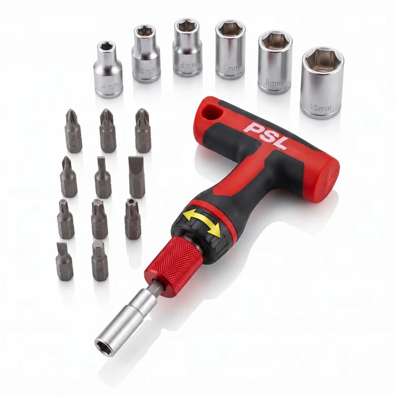 Schroevendraaierset 18-delig T-greep Bitset Doppen Torx Compacte Ratel Gereedschapset