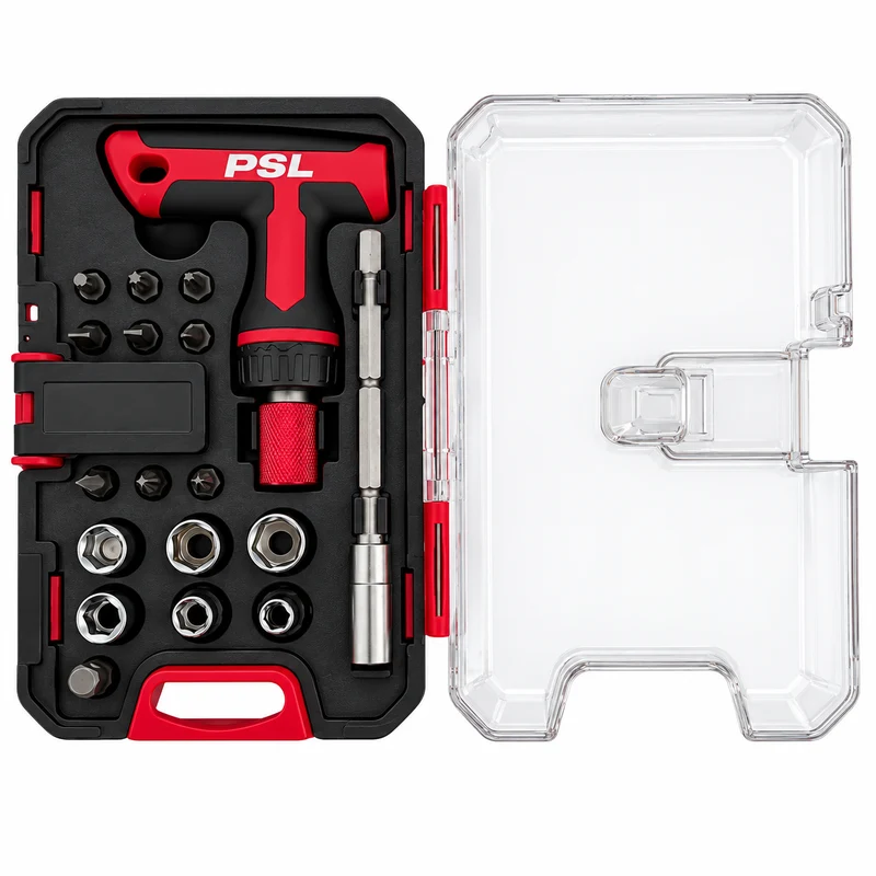 Schroevendraaierset 18-delig T-greep Bitset Doppen Torx Compacte Ratel Gereedschapset
