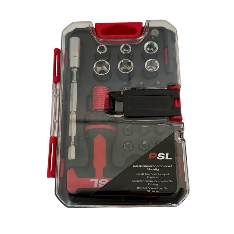 Schroevendraaierset 18-delig T-greep Bitset Doppen Torx Compacte Ratel Gereedschapset
