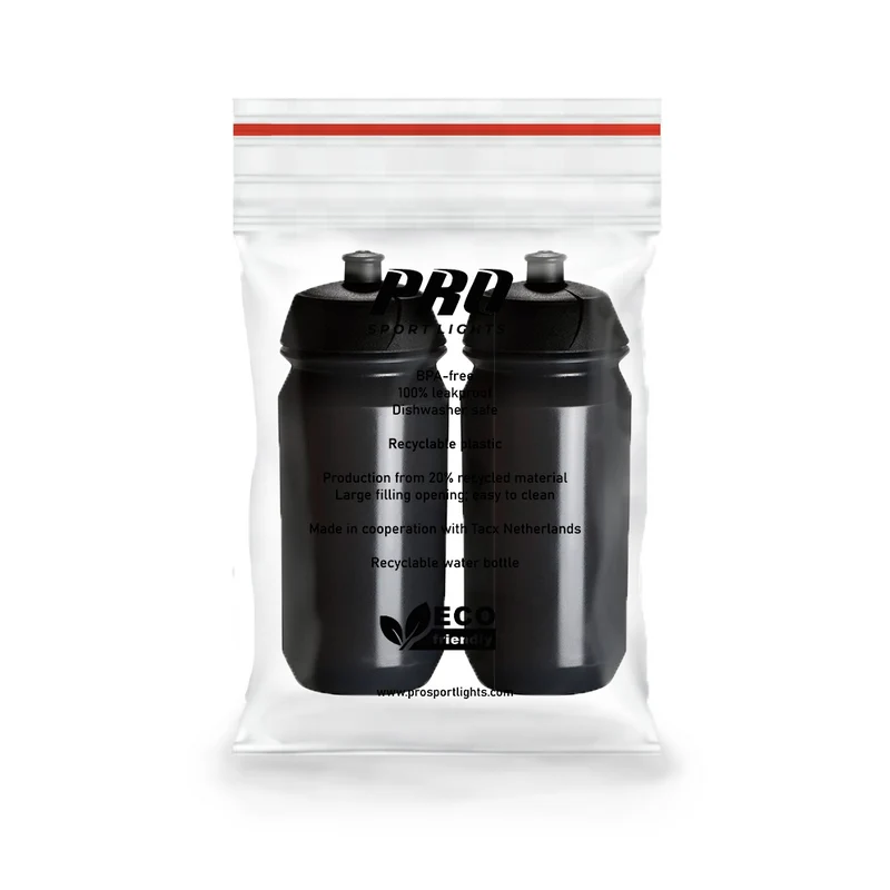 2 x Pro Sport Lights Bidon - 500 ml - Transparant Zwart