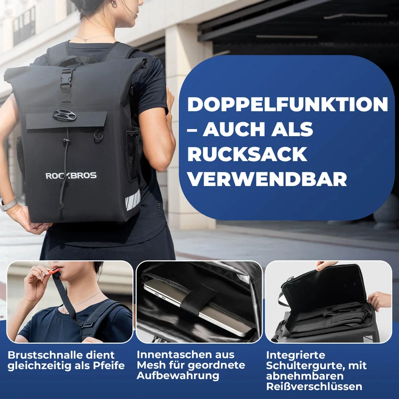 3 in 1 Wasserdicht Gepäckträgertasche Rucksack Umhängetasche 18L