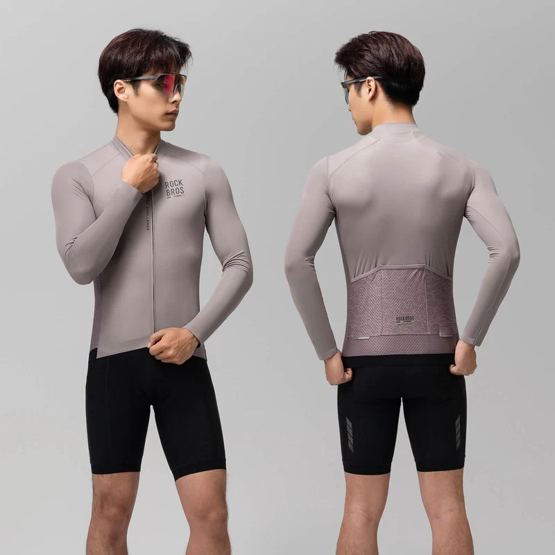 ROAD TO SKY Langarm-Radtrikot Herren Jersey Erdgrau/Braun