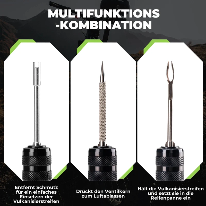 Tubeless Reifenpannenset mit Gummistopfen, Aluminiumgehäus, Griff