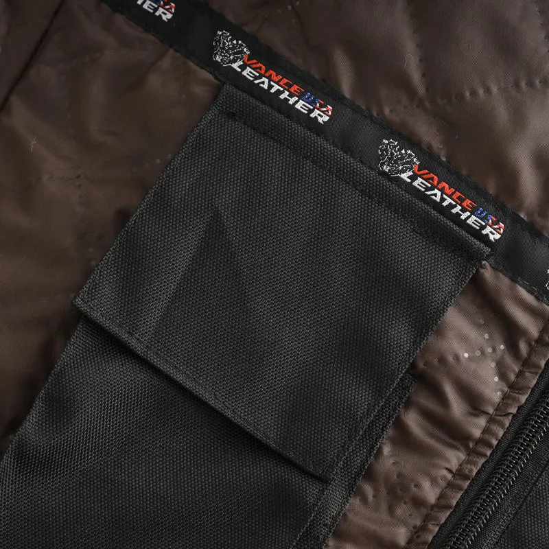 Men's Cognac Brown Premium Cowhide Cafe Racer Leather Motorcycle Jacket with Zipper Vents