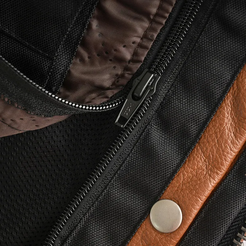 Men's Cognac Brown Premium Cowhide Cafe Racer Leather Motorcycle Jacket with Zipper Vents