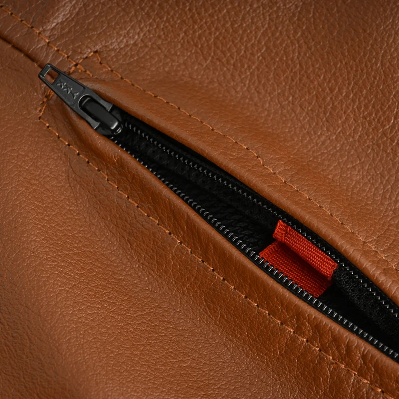Men's Cognac Brown Premium Cowhide Cafe Racer Leather Motorcycle Jacket with Zipper Vents