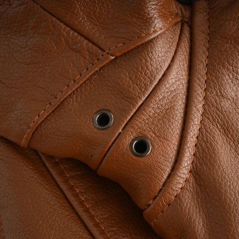 Men's Cognac Brown Premium Cowhide Cafe Racer Leather Motorcycle Jacket with Zipper Vents