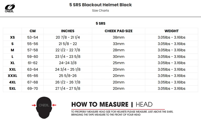 O'Neal 5 SRS Blackout MX Motorcycle Helmet