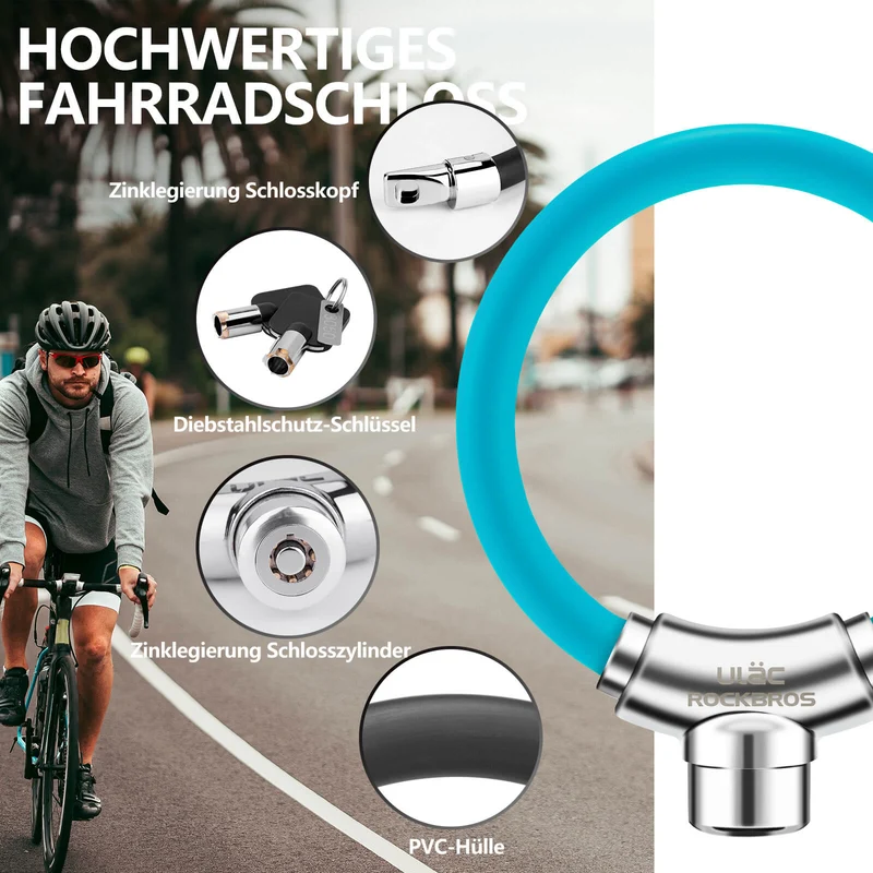 ROCKBROS Fahrradschloss Kabelschloss mit Klettverschlüssen ohne Schlüssel