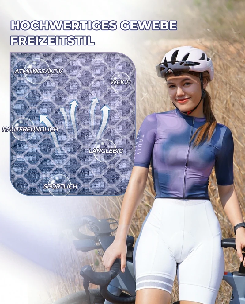 ROCKBROS TVI Damen Kurzarm-Radtrikot Sommer Schnelltrocknend mit 3 Taschen