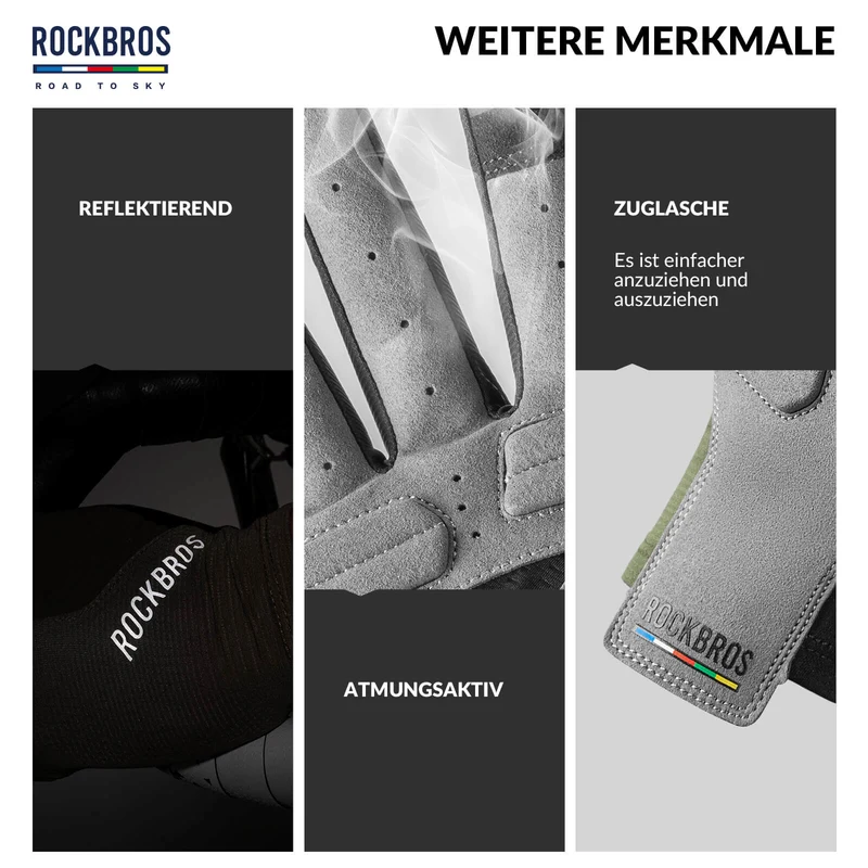 ROAD TO SKY Fahrradhandschuhe mit Touchscreen Atmungsaktiv Herren/Damen