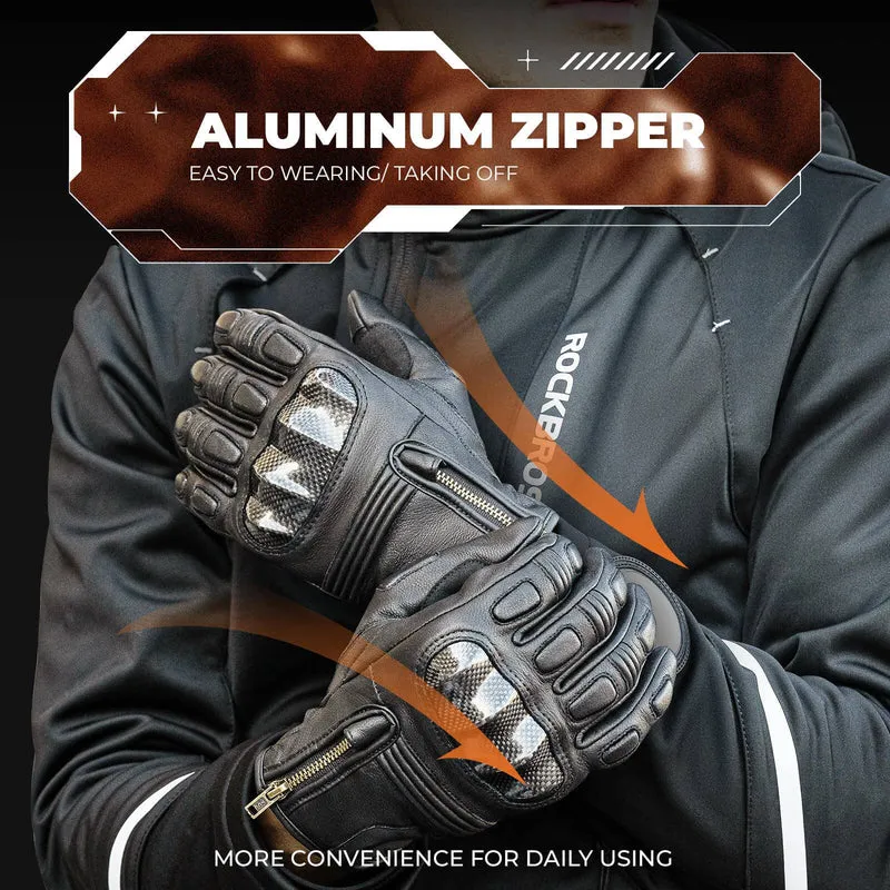 ROCKBROS Motorradhandschuhe Touchscreen Leder Vollfinger Handschuhe Amtungsaktiv