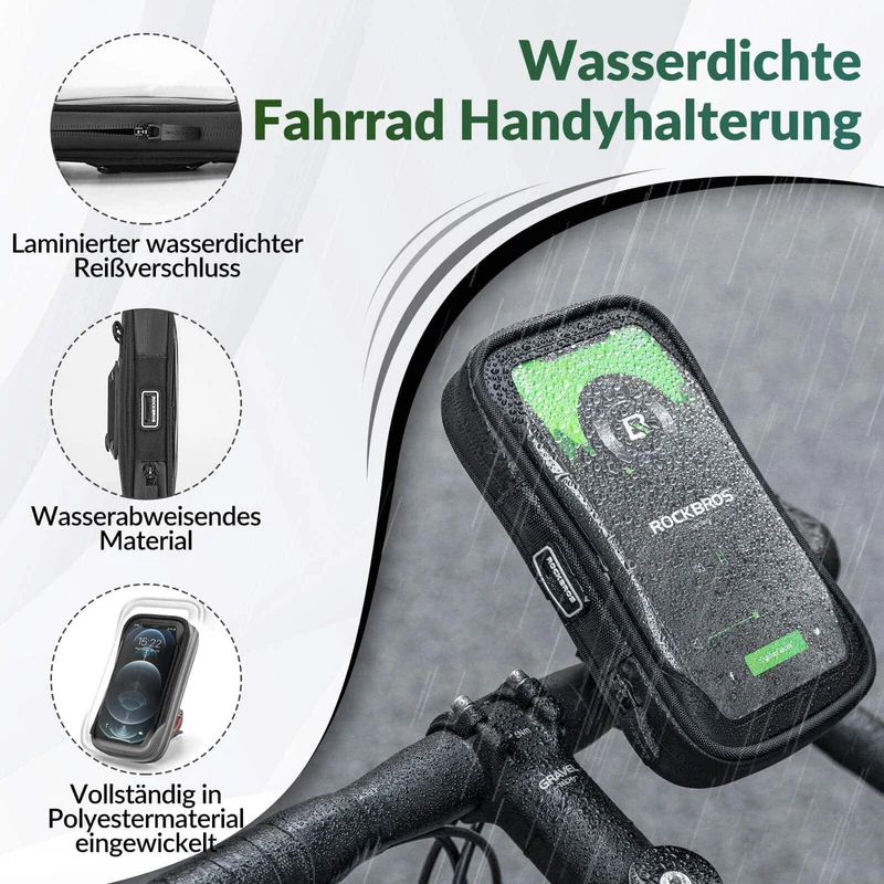 ROCKBROS Fahrradtasche Wasserdicht Handytasche Drehbar für Handy 4.7-6 Zoll
