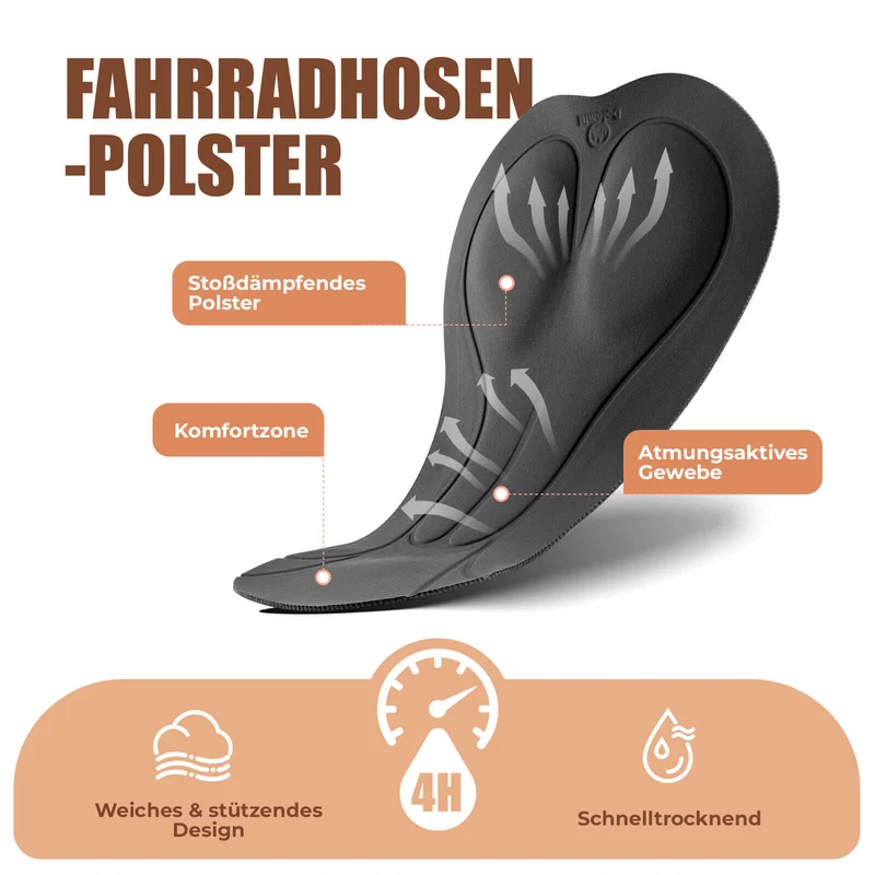 TVI Lange Trägerhose Fahrradhose mit Sitzpolster Abnehmbare
