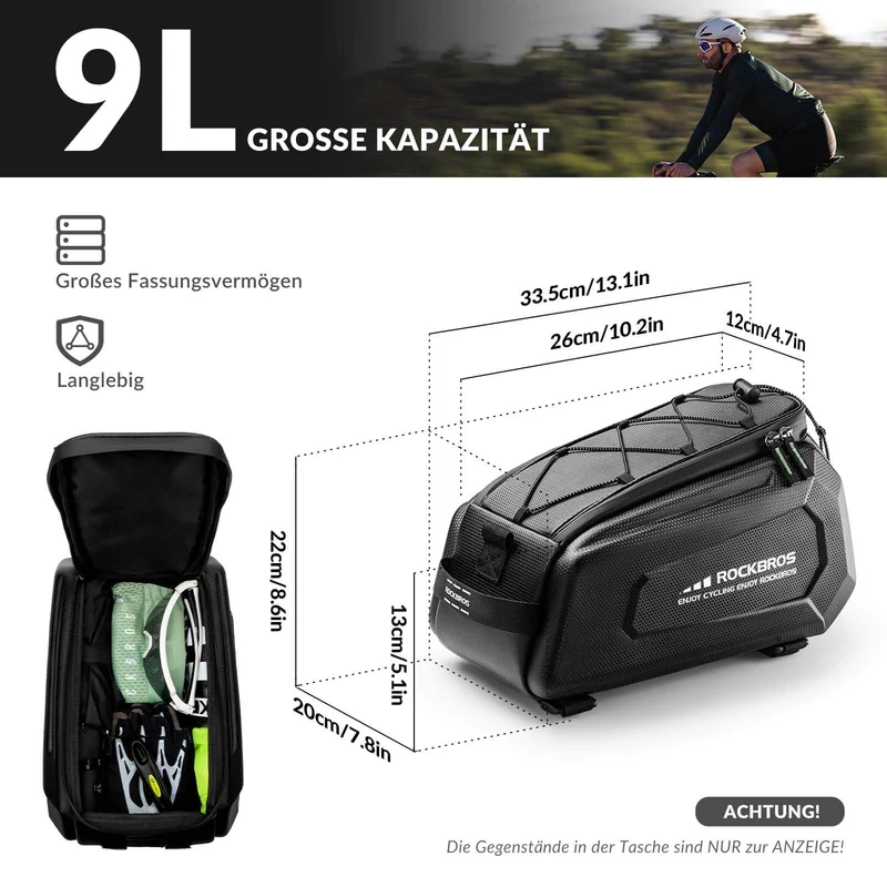 Fahrrad-Gepäckträgertasche, 9L, wasserabweisend – inkl. Regenhülle & verstellbarem Schultergurt