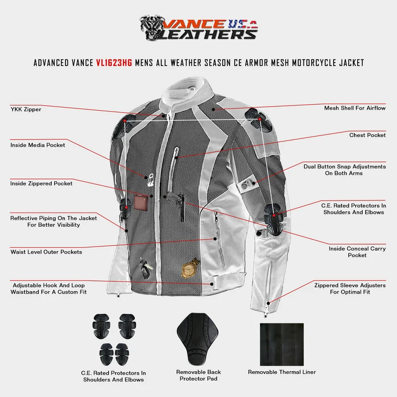 Men’s Black Mesh Motorcycle Jacket with CE Armor