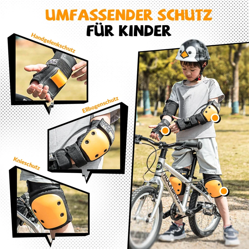 ROCKBROS Kinder Knieschoner 6-in-1 Komfort Schoner Set Protektoren Fahrrad Sport