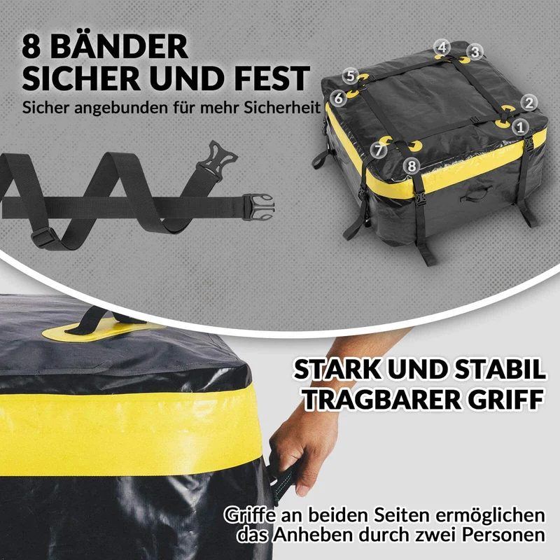 ROCKBROS Dachbox für Auto Wasserdicht Dachgepäckträger 300L mit 8 Zurrgurten