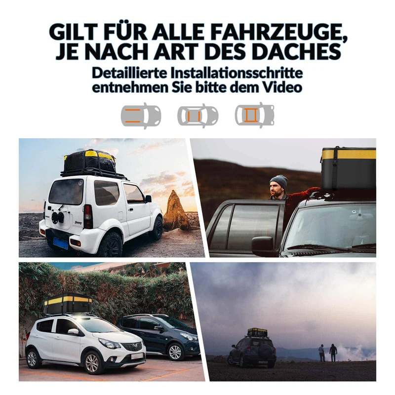ROCKBROS Dachbox für Auto Wasserdicht Dachgepäckträger 300L mit 8 Zurrgurten