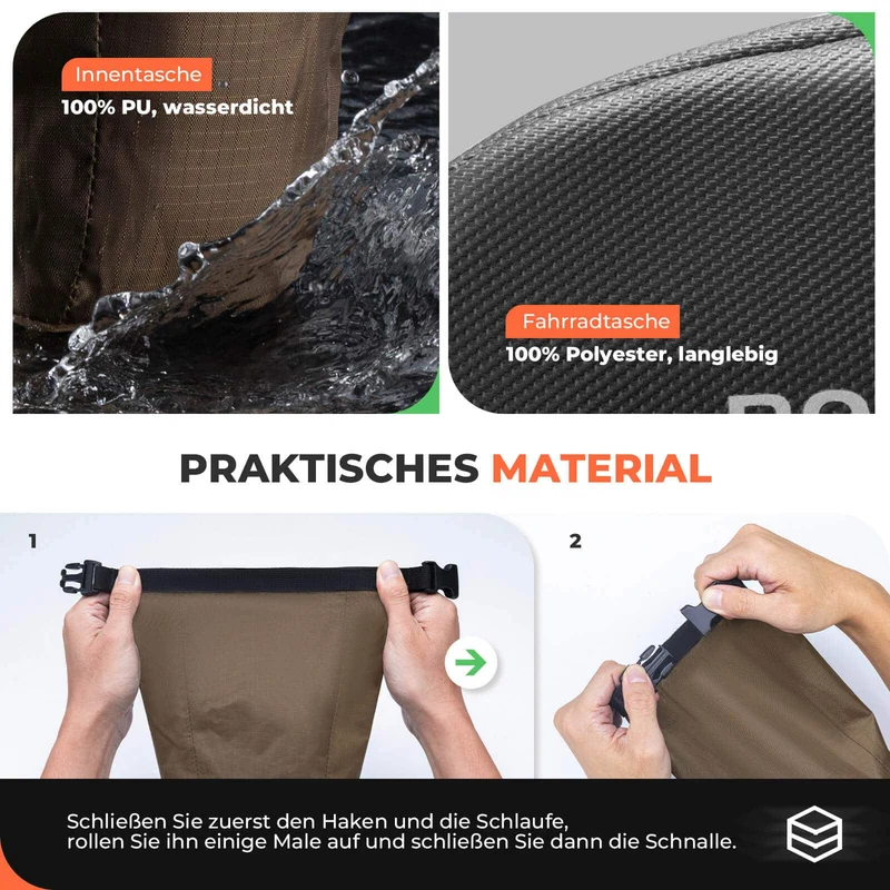 ROCKBROS Satteltasche Wasserdichte Fahrradtasche Erweiterbar mit Innentasche