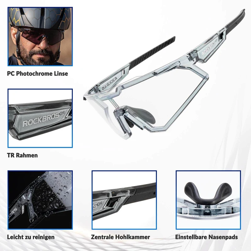 ROCKBROS Sonnenbrille Fahrradbrille Selbsttönend Outdoor UV400 Schutz