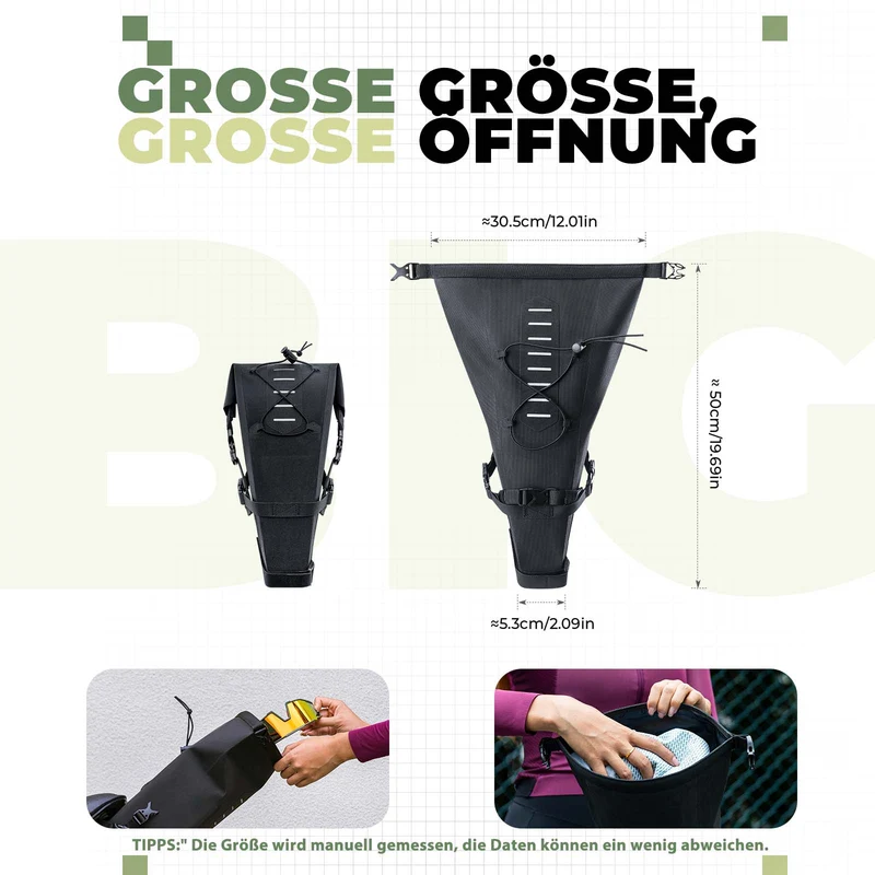 ROCKBROS Bikepacking Satteltasche 3 Liter 100% Wasserdicht TPU Gewebe
