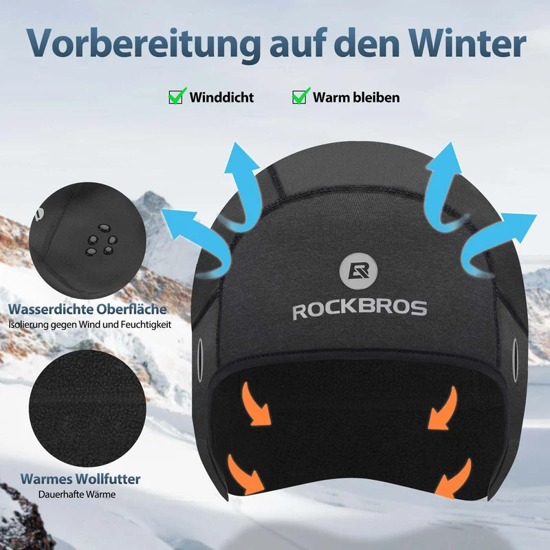 ROCKBROS Winter Fahrrad Mütze Winddicht Helmmütze mit Brillenlöcher
