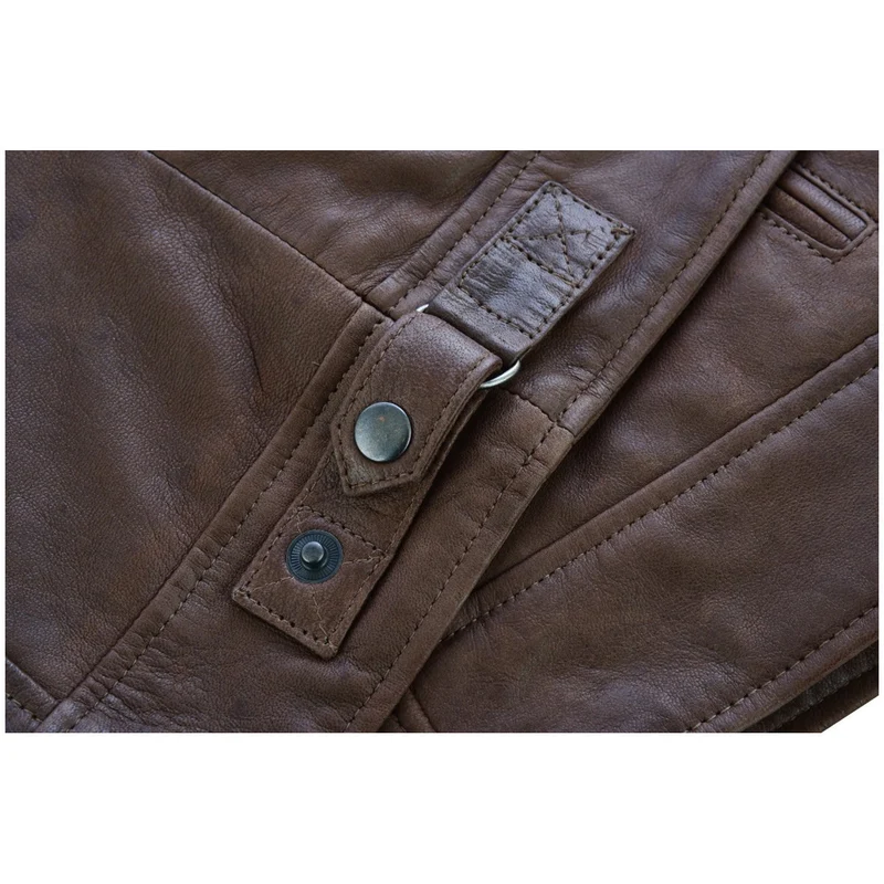 Mens Cafe Racer Waxed Lambskin Chocolate Brown Motorcycle Leather Jacket