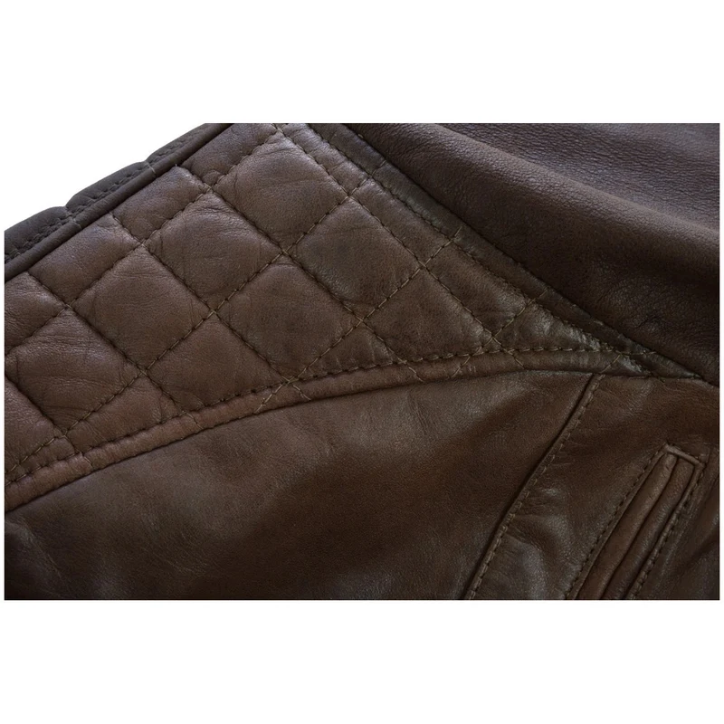 Mens Cafe Racer Waxed Lambskin Chocolate Brown Motorcycle Leather Jacket
