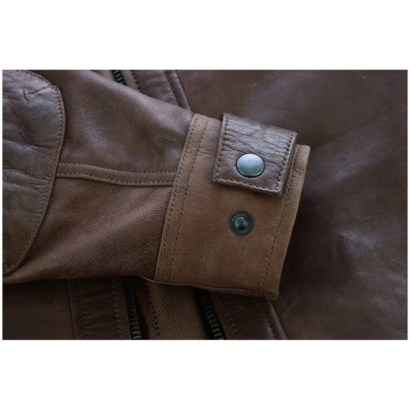 Mens Cafe Racer Waxed Lambskin Chocolate Brown Motorcycle Leather Jacket