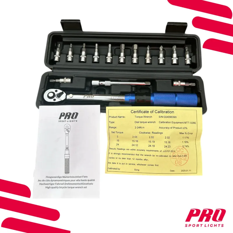 Pro Sport Lights Momentsleutel Fiets 2–24 Nm – 1/4″ RVS Set