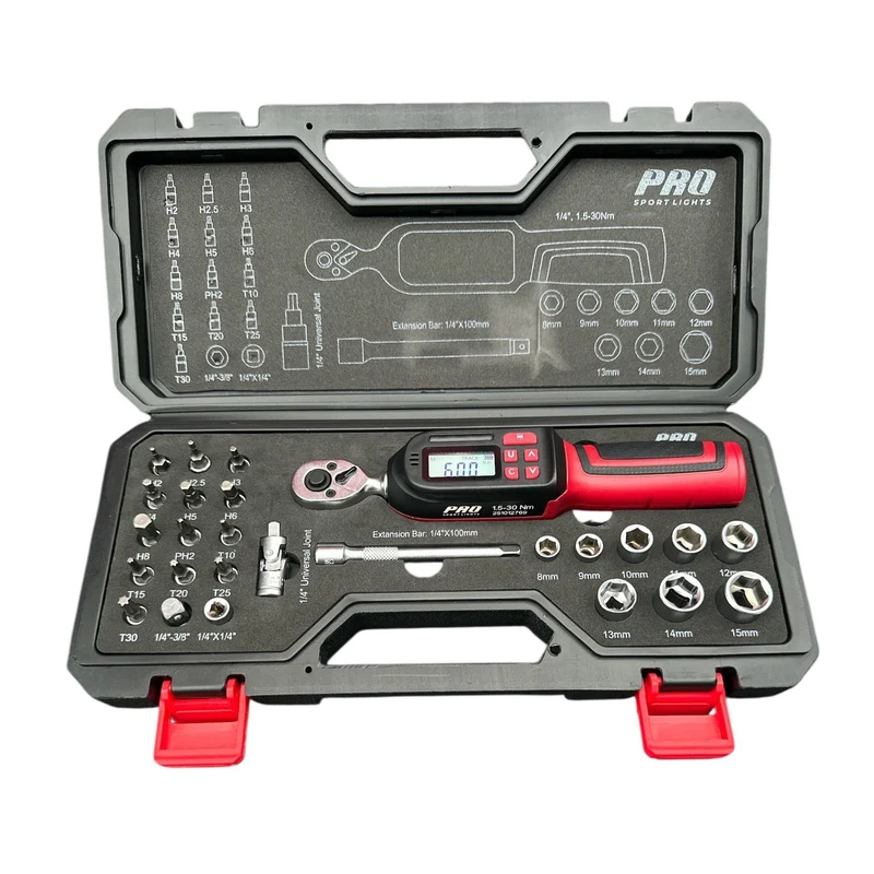 Momentsleutel Fiets 26-delig Set Digitaal 1,5-30 Nm 1/4" Momentsleutelset Digital